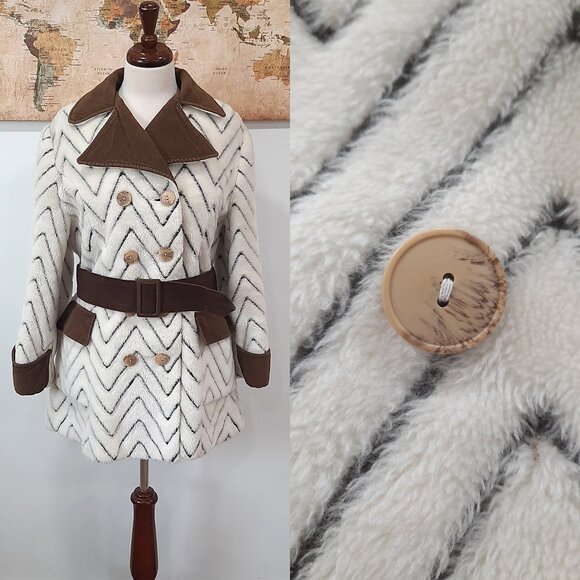 Vtg 70s vegan fur & suede double breasted jacket - Picture 1 of 13